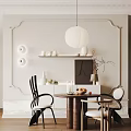 Stylish Dining Table Set With Round Wooden Table White Cushion Chairs And Decorative Cabinets