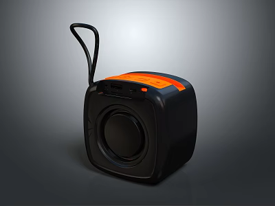 Black And Orange Portable Electronic Speaker With Handle Compact Design Wireless Audio 3d model