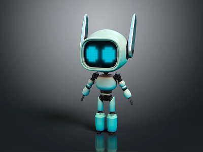 Cute Blue Mechanical Robot Character With 3D Model Design And Features 3d model