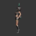 Stylish Anime Female Character With Green Rabbit Ears Black Outfit Tattoo Standing Pose