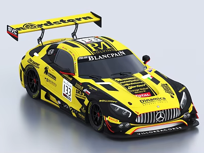 Yellow and Black Mercedes Racing Car with Blancpain Sponsorship and Aerodynamic Spoiler 3d model