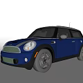 Blue MINI Car with Sporty Front Grille and Black Wheels Modern Compact Design