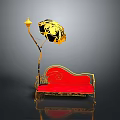 Elegant Red Sofa With Golden Frame And Gold Floor Lamp With Black Shade Design