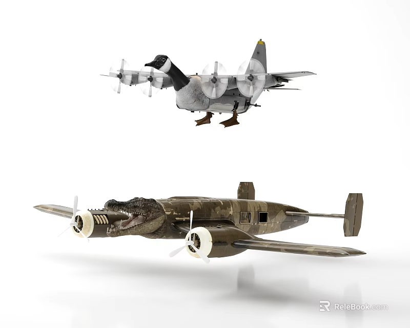 Game Movie Character Two Stylish Military Aircraft Models With Camouflage And Crocodile Design 3d model 