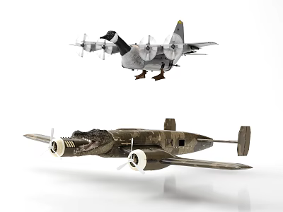 Game Movie Character Two Stylish Military Aircraft Models With Camouflage And Crocodile Design 3d model