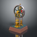 Vintage Mechanical Steam Engine Model With Golden Parts Black Wheel And Red Details