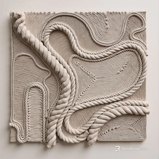 Cream Colored Rope Woven Wall Hanging With Intricate Knots And Textured Patterns For Home Decor 3d model 