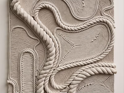 Cream Colored Rope Woven Wall Hanging With Intricate Knots And Textured Patterns For Home Decor 3d model