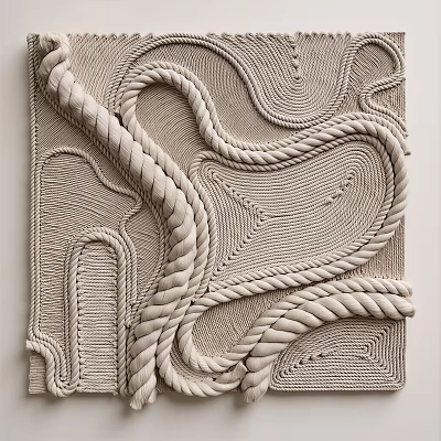 Cream Colored Rope Woven Wall Hanging With Intricate Knots And Textured Patterns For Home Decor 3d model