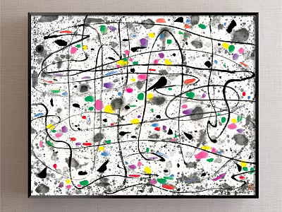 Abstract Art Painting With Colorful Dots Lines And Black Frame On White Background 3d model