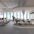 Modern Office Interior Design With Open Workspace Meeting Table And Large Windows 3d model