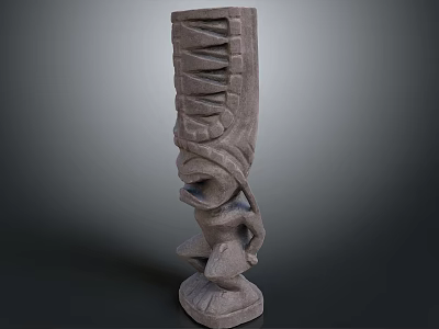 Intricate Stone Sculpture Carving With Columnar Structure Geometric Patterns And Sturdy Base 3d model