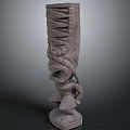 Intricate Stone Sculpture Carving With Columnar Structure Geometric Patterns And Sturdy Base