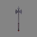 Medieval War Axe Weapon With Long Handle Spiked Top And Red Decorative Base 3d model