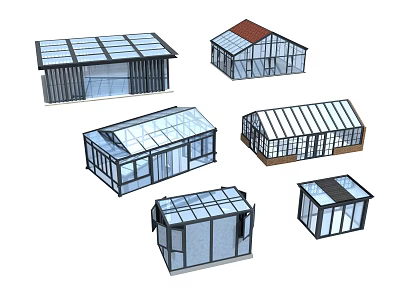 Various Glass Greenhouse Architectural Designs With Different Roof Structures And Frames 3d model