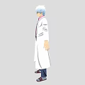 Man With White Hair Wearing White Coat Pink Shirt Tie Dark Pants And Brown Shoes