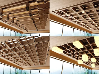 Chinese-style Solid Wood Ceiling Wooden Ceiling 3d model