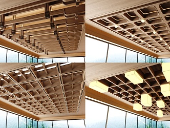 Chinese-style Solid Wood Ceiling Wooden Ceiling 3d model