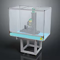 Industrial Equipment With Transparent Protective Enclosure On Blue Platform And White Stand