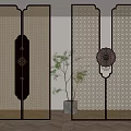 New Chinese-style Partition Carved Openwork Window Pane Window Decal Metal Partition Screen 3d model