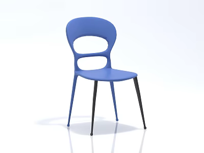 Stylish Blue Leisure Chair With Modern Cutout Backrest And Black Legs 3d model