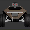 Brown Futuristic Off Road Vehicle With Large Tires And Roof Mounted Structure Design