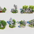 Various Rockery And Green Plant Garden Landscape Decoration