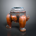 Traditional Brown Ceramic Home Living Container with Elephant Leg Shaped Legs and Carved Lid