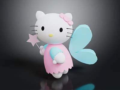 Cute Hello Kitty Children S Furniture With Pink Bow And Blue Wing Design 3d model