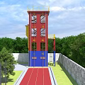 Outdoor Fire Equipment Training Tower With Red And Blue Structural Design 3d model