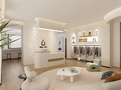 Elegant Modern Reception Desk Interior With Marble Counter Soft Tones And Minimalist Decor 3d model