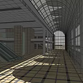 Modern Public Hall Interior With Glass Roof Escalator Large Windows And Square Tiles