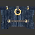 Blue Wooden Chest With Metal Straps And Golden Ring Handle Design