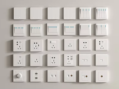 Variety Of White Switch Panels And Sockets 3d model