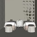 Modern SPA Interior With Massage Beds Circular Decorative Wall And Trolley 3d model