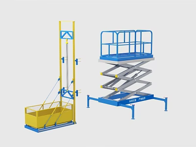 Industrial Equipment Yellow Aerial Work Basket And Blue Scissor Lift Platform For Construction Use 3d model