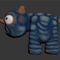 Blue Horned Game Movie Character With Big Eyes And Scaly Texture
