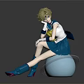 Anime Blonde Character In Blue White Sailor Uniform Sitting On Blue Sphere With Boots Gloves