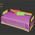 Modern Bed With White Sheet Pillows And Geometric Railing Frame Design