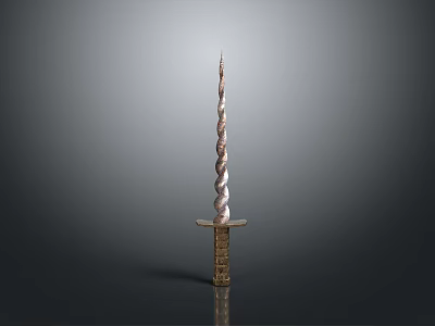 Spiral Bladed Sword With Golden Hilt On Gray Background And Reflection 3d model
