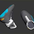 Gray High Top Shoes With Blue Orange Accents And Modern Reflective Design