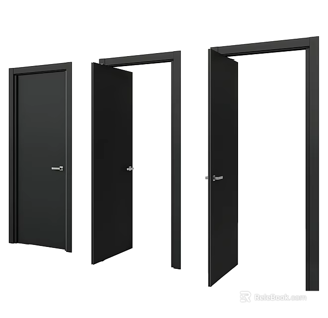 Black Interior Door Designs in Closed Half Open and Fully Open Positions 3d model 