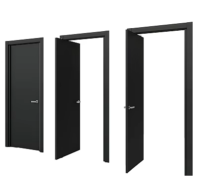 Black Interior Door Designs in Closed Half Open and Fully Open Positions 3d model