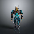 Futuristic Robot With Glowing Blue Lines Yellow Helmet And Black Armor Design