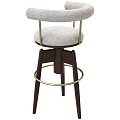 Stylish Bar Stool With Upholstered Seat Golden Armrests And Dark Wooden Legs