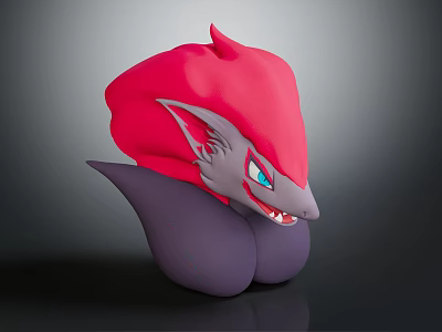 Fantasy Creature Character With Red Head Gray Face Blue Eyes And Purple Body 3d model