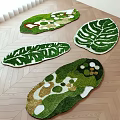 Shape Designed Green Rugs With Unique Leaf Patterns On Wooden Floor