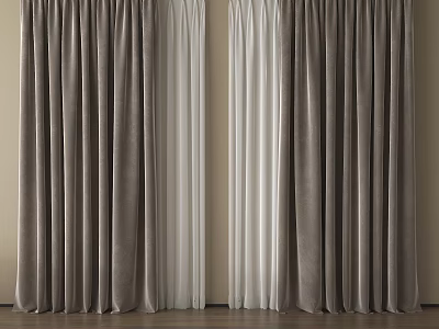 Elegant Soft Grey And White Velvet Curtains With Double Layer Design 3d model