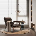 Modern Living Room Interior With Leather Leisure Chair Blanket Side Table Floor Lamp And Fireplace