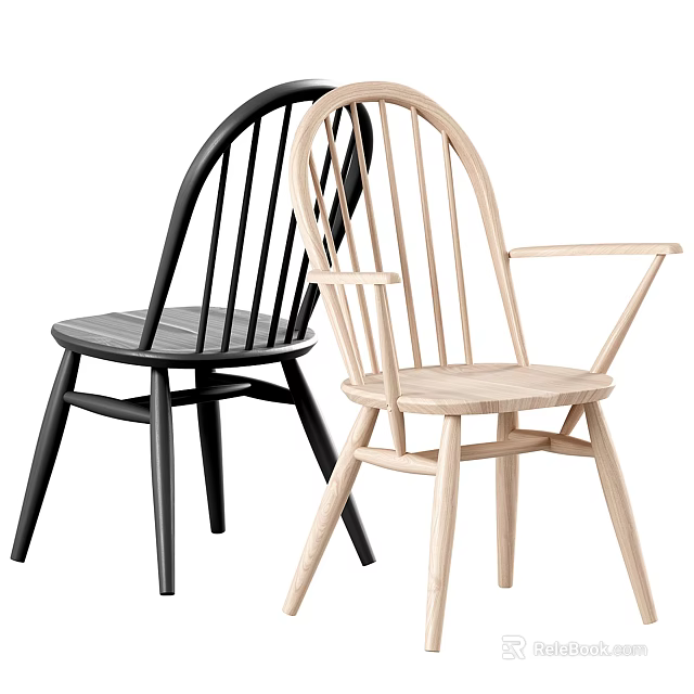 Modern Minimalist Wooden Leisure Chairs With Black And Light Colored Armrests And Backrests 3d model 